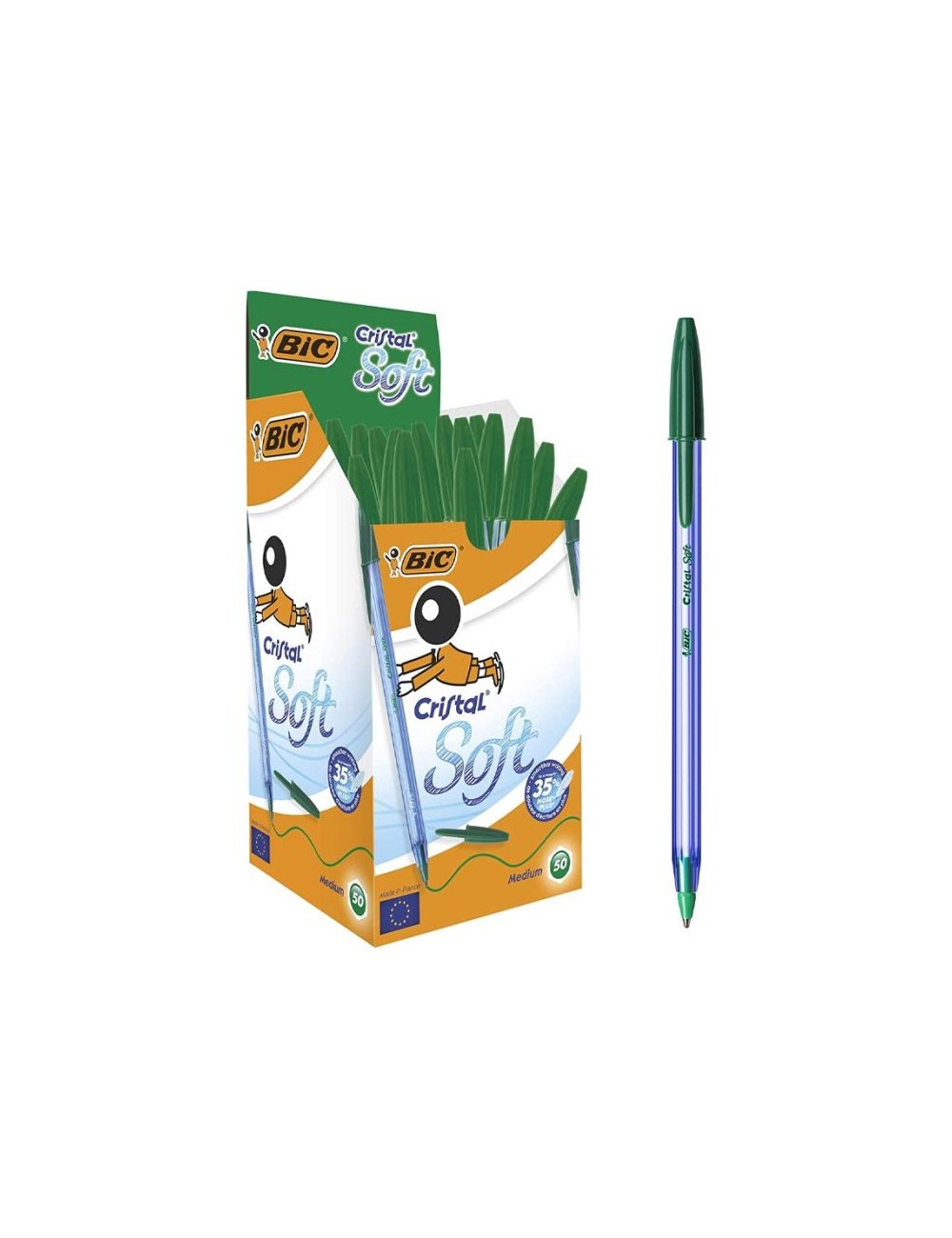 Boite de 50 Stylos Cristal Soft BIC - Vert|3086123355385|Le Guide