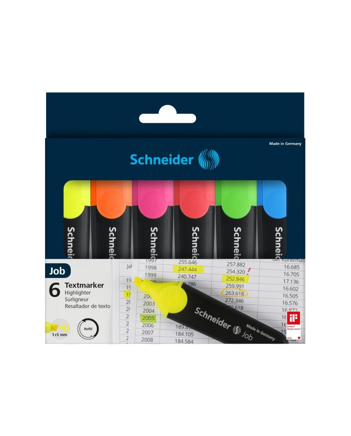 Pochette De 6 Surligneurs Schneider Fluo Job 150 Assorties|4004675154279|Le Guide