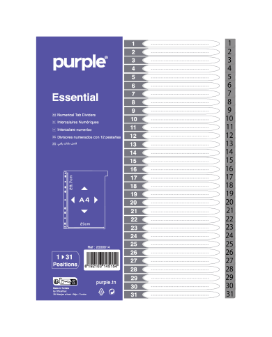 Jeu d'intercalaires Numérique A4 en PP - 31 Positions