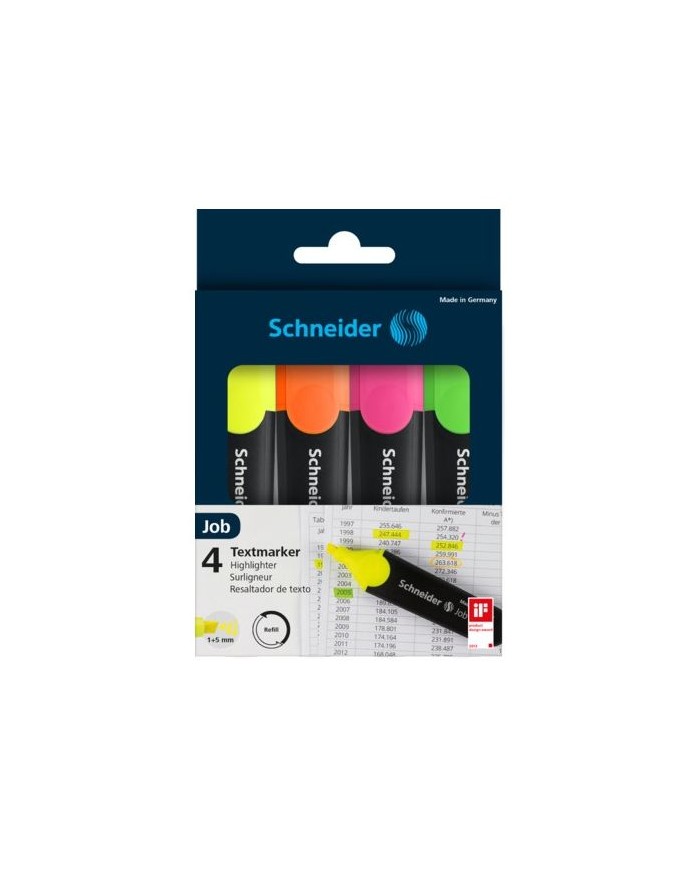 Pochette 4 Surligneurs Fluo Job 150 Schneider|4004675154255|Le Guide